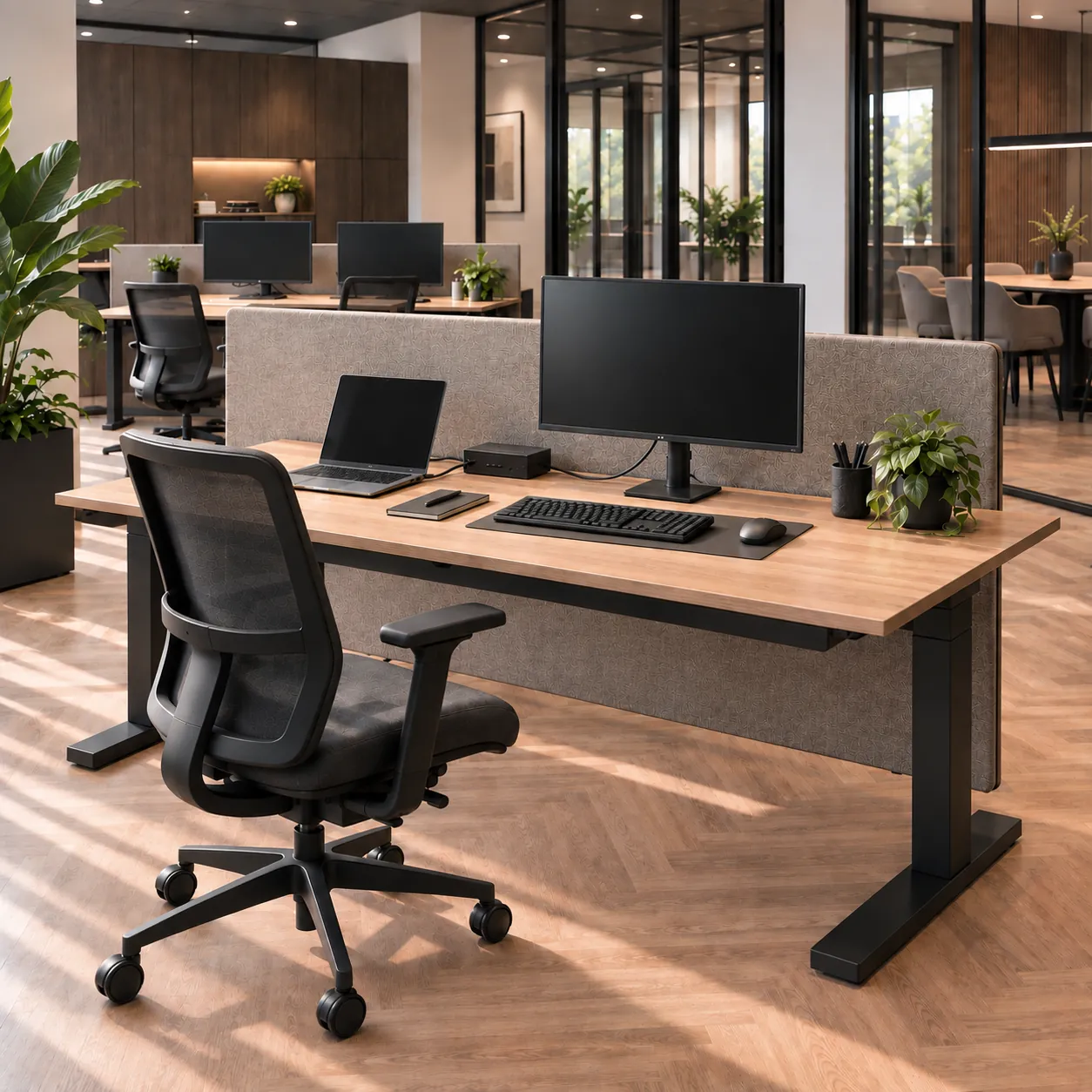 Laptopwerkplek met dockingstation en extern scherm