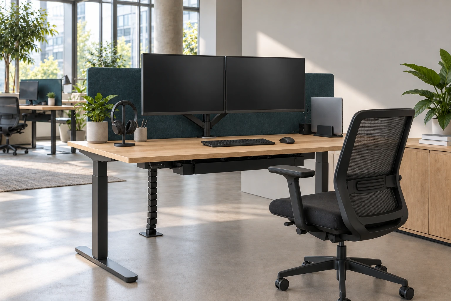 Kantoorwerkplek met twee monitoren