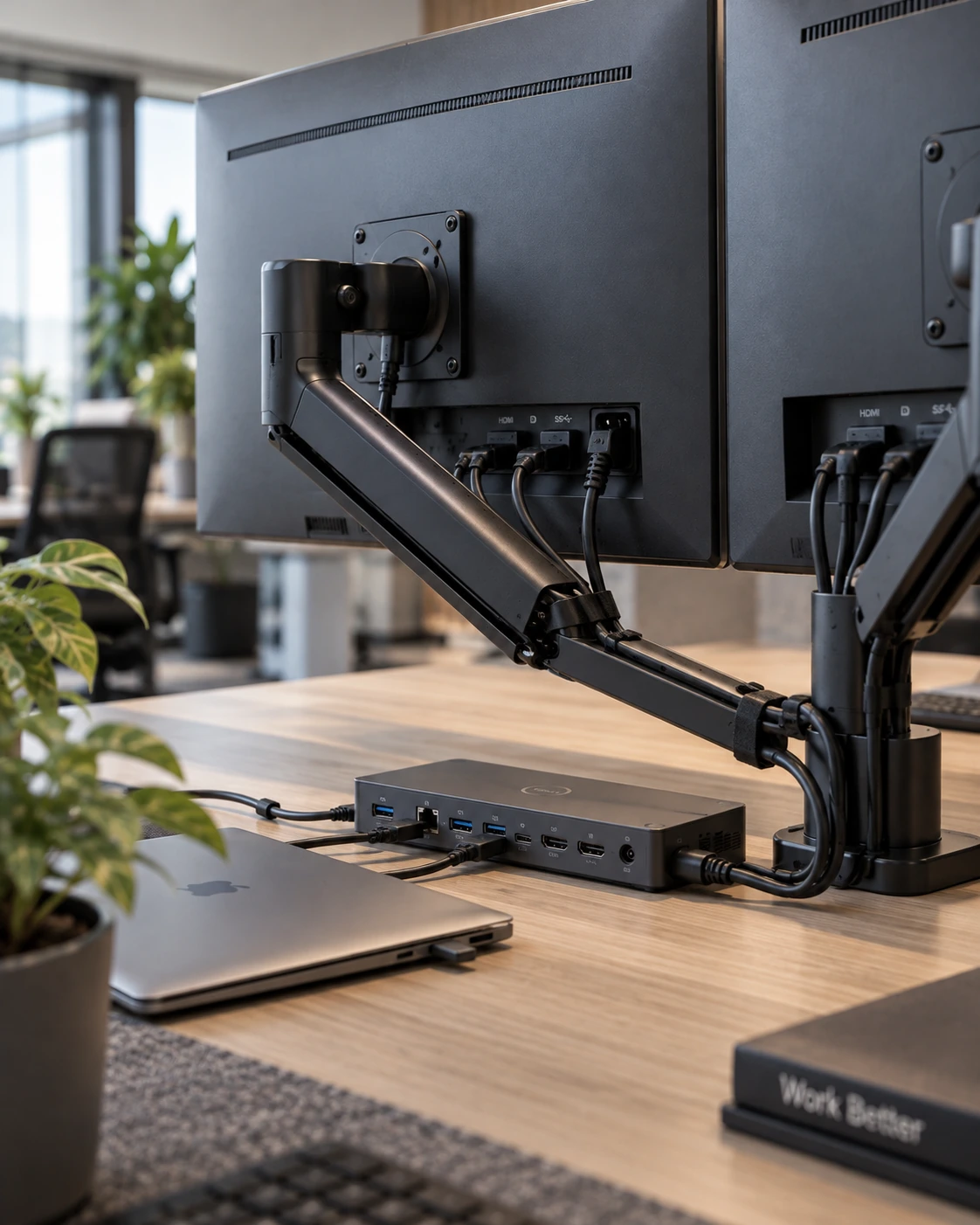 Gebruiksklare werkplek met laptop en randapparatuur